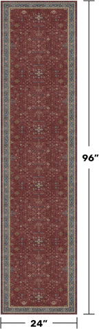 Red 2x8 Long Hallway Runner Rug - Boho Washable Indoor Front Door Mat for Entryway, Non Skid Rugs for Kitchen, Vitange Geometric Floral Low Pile & Soft Runner Carpet