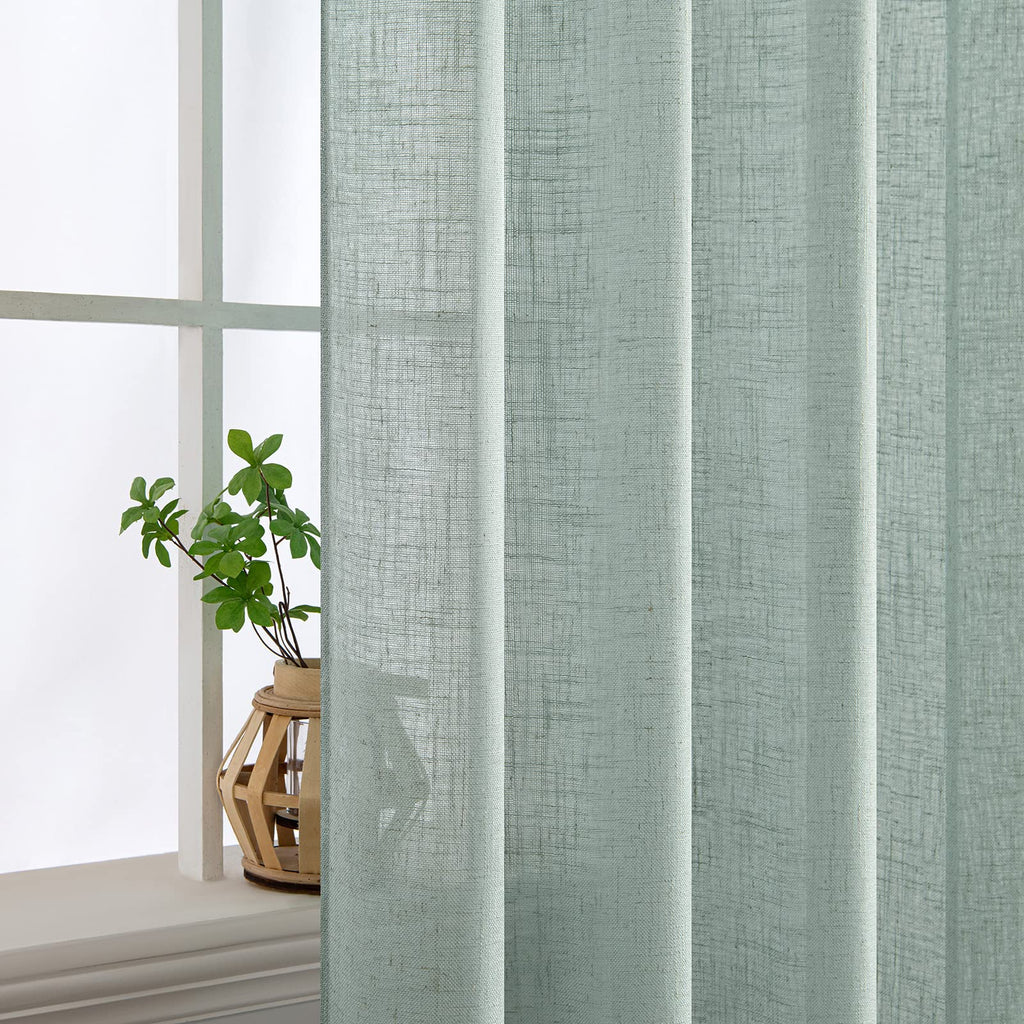 MIULEE Sea Green Linen Curtains 52x90 Inch Long for Bedroom and Living Room