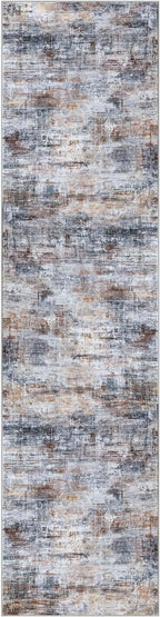IOHOUZE Abstract Runner Rug 3x12 Ft Washable Runners for Hallways, Non Slip Kitchen Runner Printed Faux Wool Entryway Runner Indoor, Modern Abstract Floor Carpet for Hall Kitchen, Orange Grey