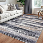 Lansny Modern Abstract 5x7 Machine Washable Area Rug Non-Slip Soft Bedroom Living Romm Rug Grey Black Multi Ultra Thin Print Faux Wool Floor Carpet Throw Rugs for Nursery Playroom Dining Room Indoor