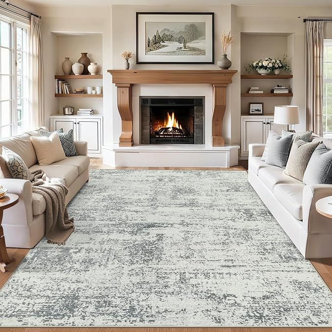 PLHXFR 8x10 Area Rug Living Room: Modern Abstract Washable Carpet Grey