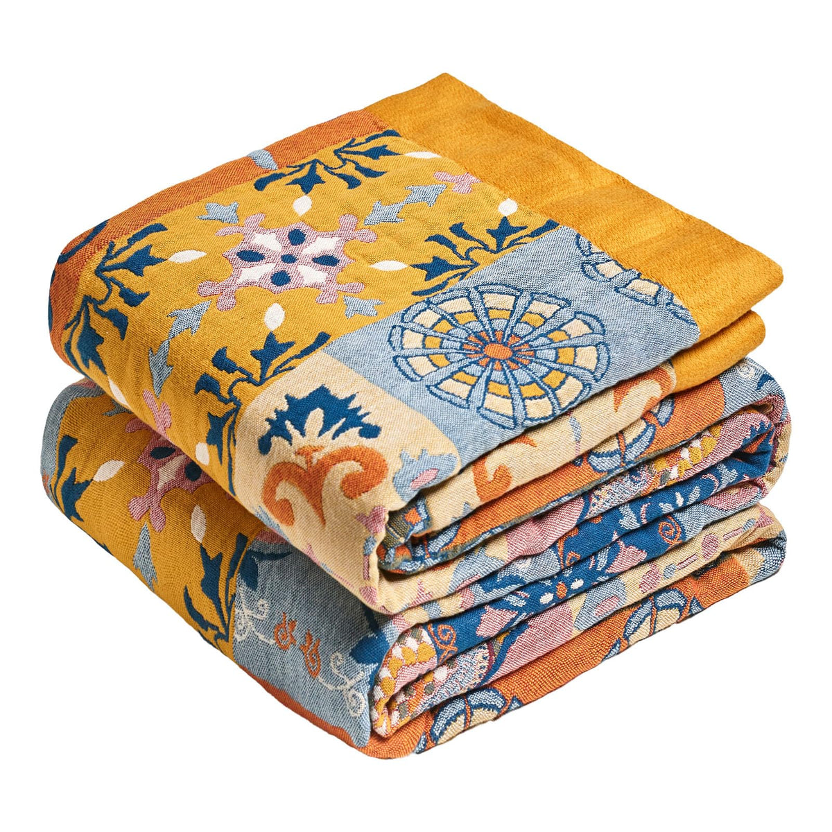MSGKV Boho Throw Blanket 50"x60" Cotton Throw for Couch Sofa, Floral Quilt