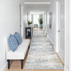 Long Rugs Runner - Washable Runner Rugs for Hallway 2x10, Ultra-Thin Soft Kitchen Carpet Runner, Anti Slip Backing Runner Rugs for Entrance, Bedroom, Living Room(2'x10', Blue/Brown/Ivory)
