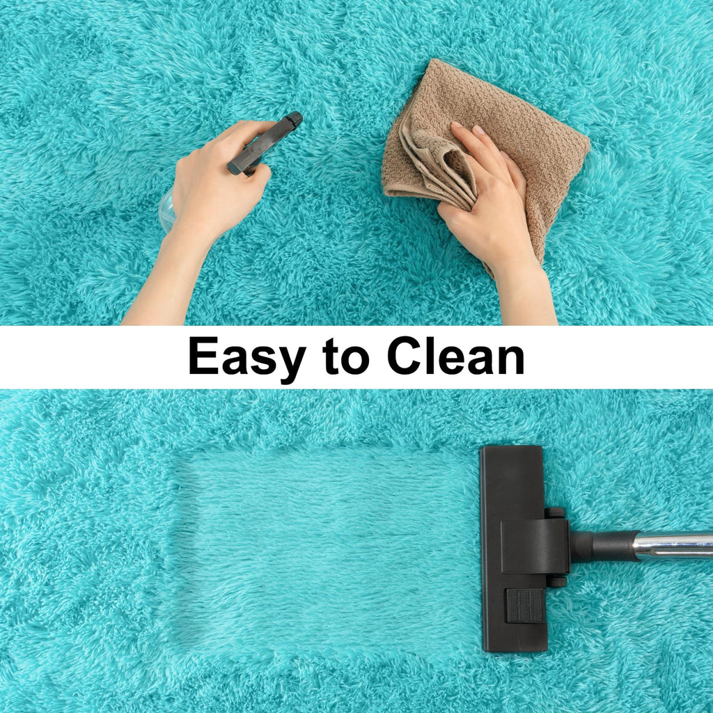 Ailyei Soft Runner Rugs for Bedroom Hallways, 2x4 Teal Blue Fluffy Shag Throw Area Rug Non Slip for Bedside Dorm, Long Shaggy Furry Carpet for Nursery Living Room
