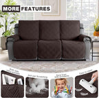 TAOCOCO 100% Waterproof Recliner Sofa Cover Non Slip Couch Cover for 3 Seat Reclining Sofa, Split Reclining Couch Covers 3-Piece with Straps, Washable Sofa Slipcover for Kids Pets(3 Seater, Chocolate)