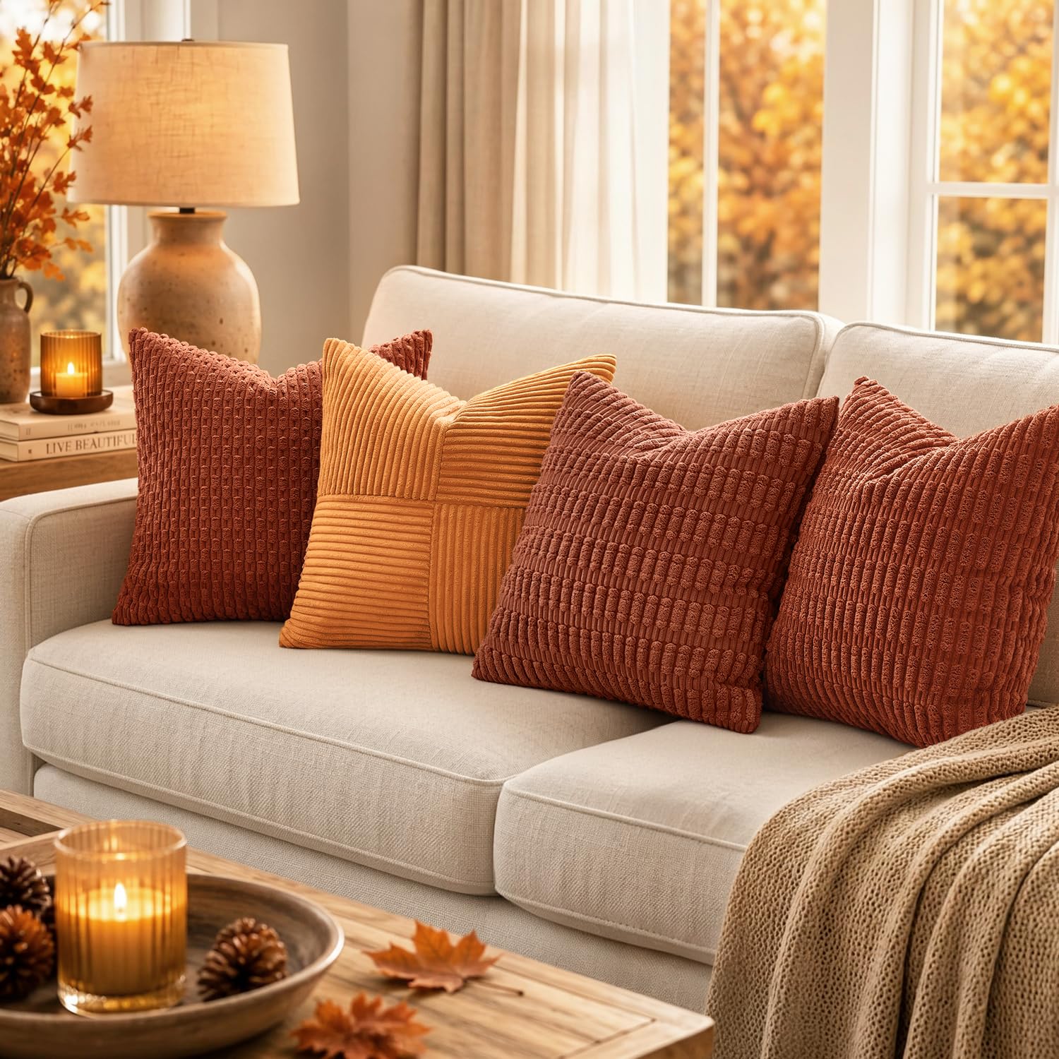MIULEE Fall Decorative Throw Pillow Covers 18x18 Dark Rust Pack of 2