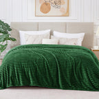 BEDELITE Ribbed Jacquard Dark Green Blankets Queen Size for Bed, 90x90 Inch