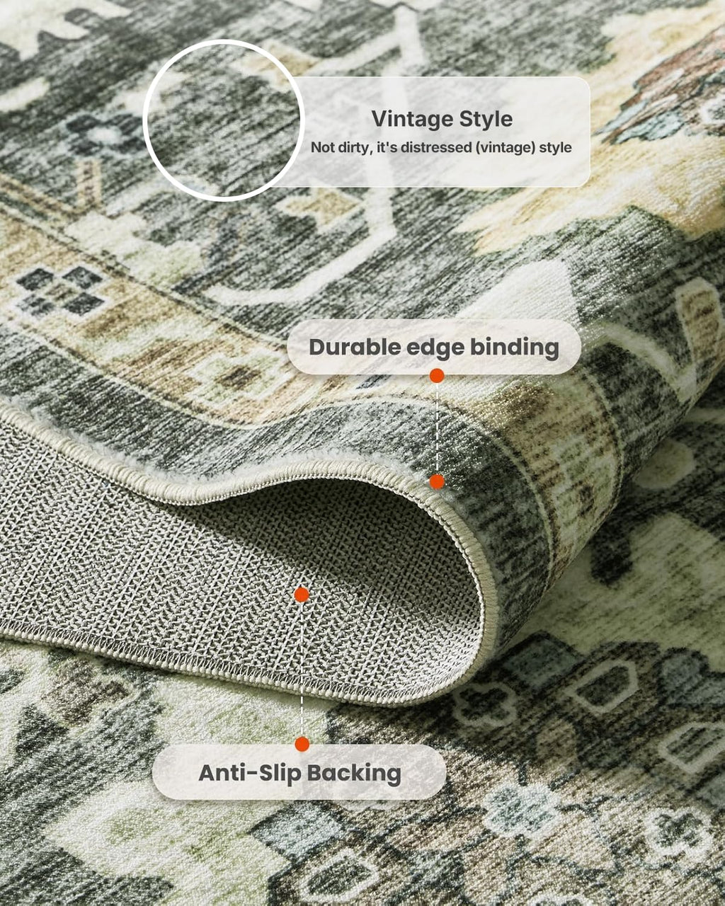 AMADA HOMEFURNISHING 5x7 Area Rugs, Washable Living Room Rug Low-Profile with Non-Slip Backing & Durable Edge Binding, Vintage 5x7 Rugs for Living Room, Bedroom, Dining Room