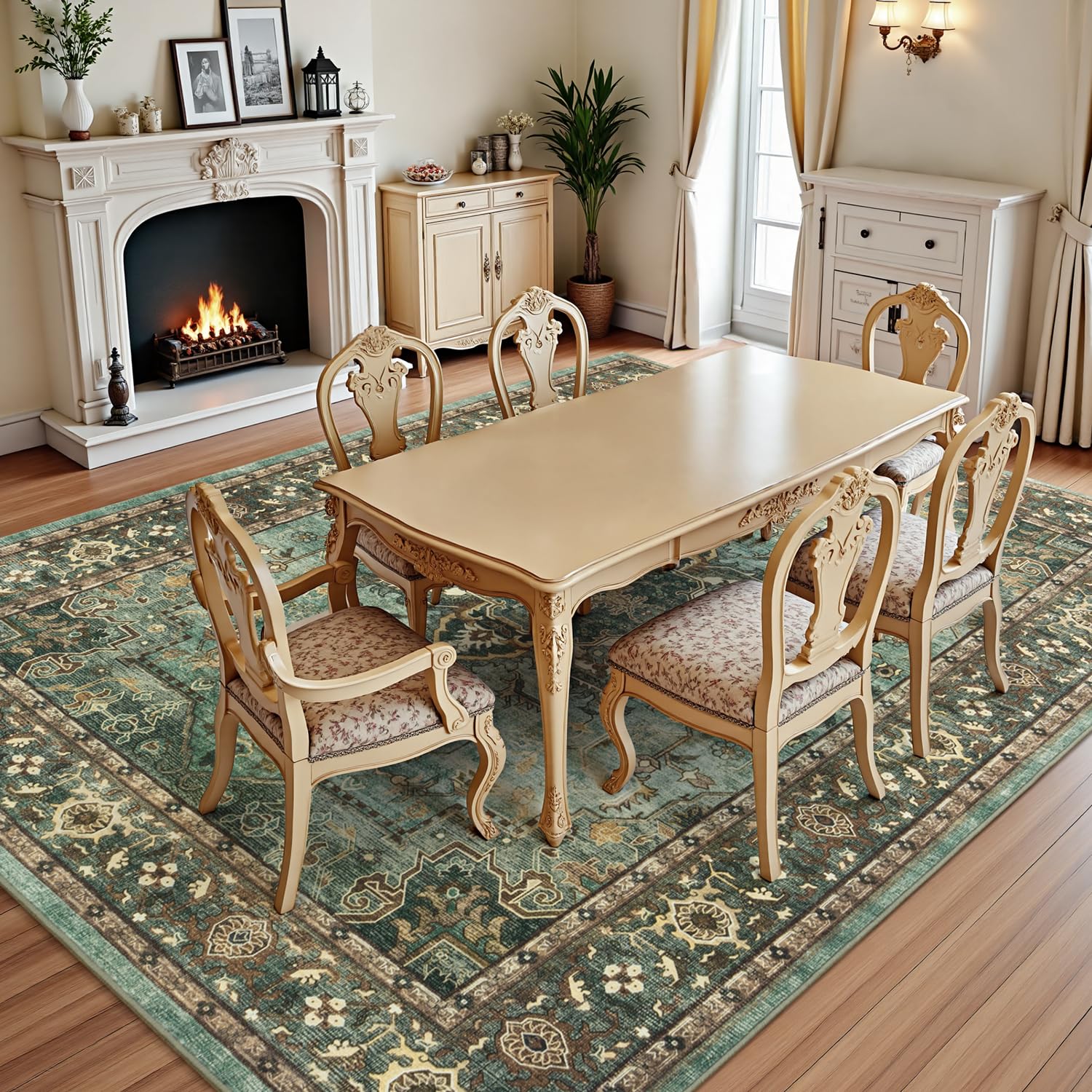 Lofus 5x7 Green Area Rugs for Bedroom Living Room, Vintage Boho Carpet