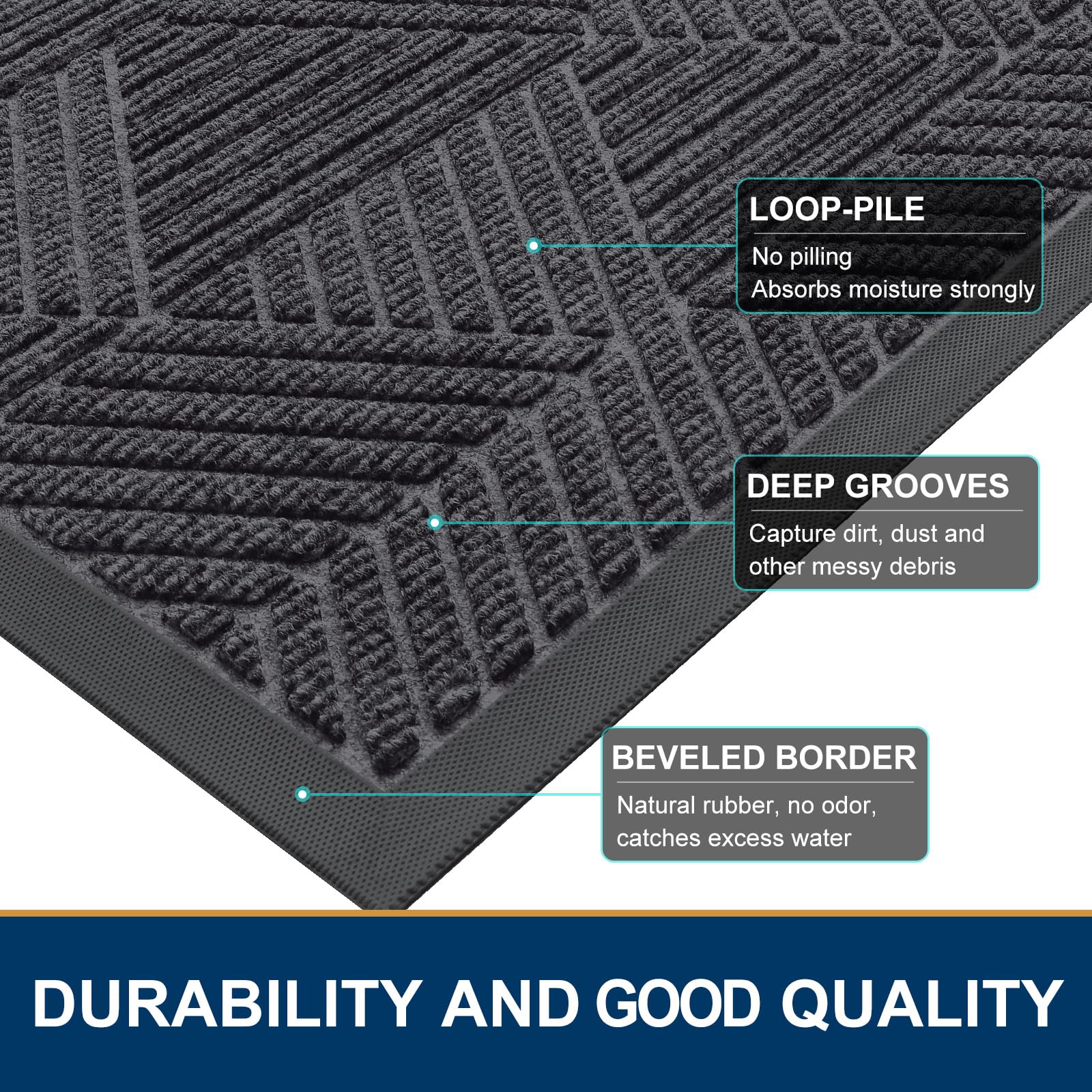 Smiry Front Door Mat Outside Entrance, Low Profile Rubber Doormat, 47x23