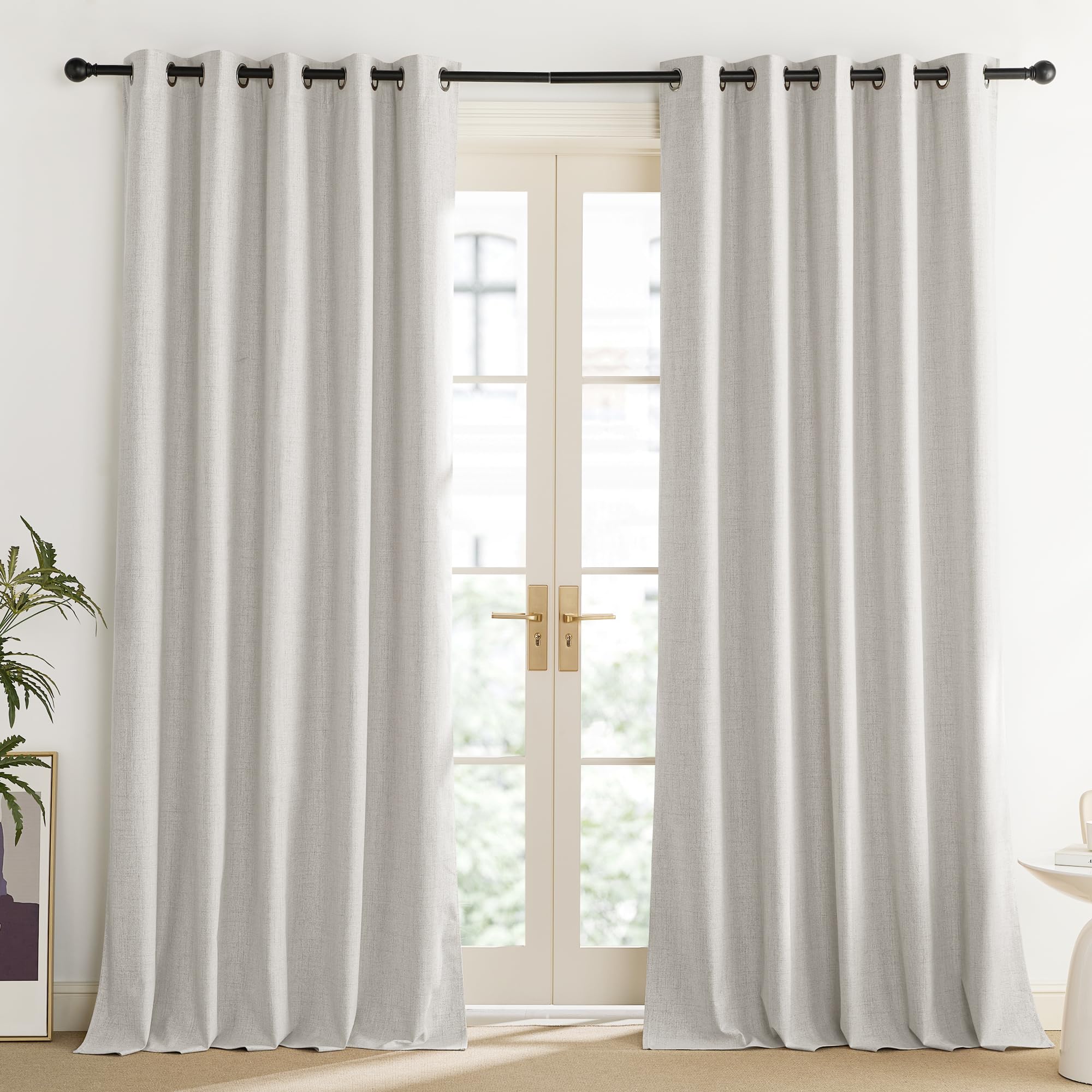 NICETOWN Snowbound Vintage Linen 100% Blackout Curtains for Living Room, Thermal Insulated Curtains 90" Long, Noise Reducing Window Treatment Drapes for Home Office, 62" Wide Per Panel, Set of 2