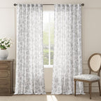jinchan Linen Floral Curtains for Living Room, 96 Inch Length Curtains with Printed Flower Light Filtering Curtain, Rod Pocket Back Tab Gray Window Curtain Set 2 Panels Light Grey on White