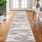 KOZYFLY 3x8 Ft Rug Modern Ombre Runner Rug for Hallway, Washable Kitchen Rugs Non-Slip Soft Striped Entryway Rug, Print Grey/Light Beige/Brown Abstract Carpet for Laundry Nursery