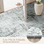 Rugflix 5x7 Washable Area Rugs, Neutral Boho Carpet Living Room Rug Non Slip Stain Resistant, Large Area Rug for Indoor Bedroom Dining Room Office, Blue/Grey