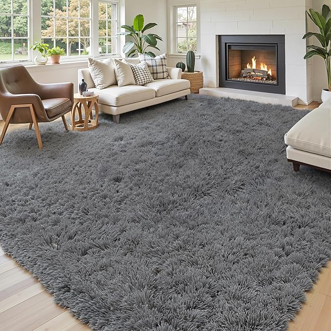Area Rugs 10x14 for Living Room,Dark Grey Large Shaggy Plush Furry Rug