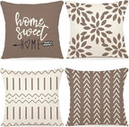 YCOLL Pillow Covers 18x18 Set of 4, Modern Sofa Throw Pillow Cover, Decorative Outdoor Linen Fabric Pillow Case for Couch Bed Car, Khaki