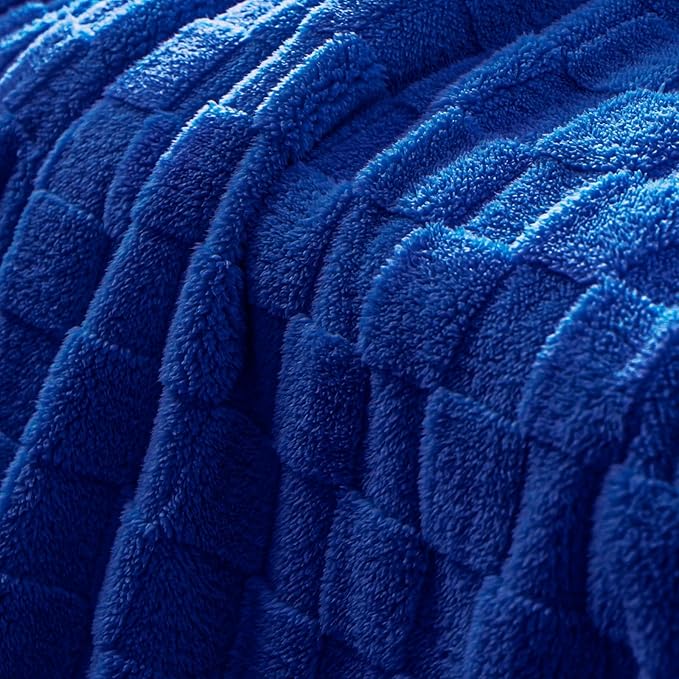 Exclusivo Mezcla Twin Size Flannel Fleece Blanket, Super Soft and Warm Lightweight Checkered Pattern Blankets for All Seasons, 60x80 Inches, Cobalt Blue