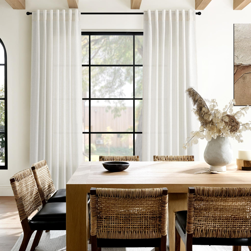 Nanspring Natural Linen Curtains 96 Inches Long for Living Room Bedroom Rustic Light Filtering Curtains Back Tab and Rod Pocket Farmhouse Decor Curtain for Dinner Room Office 52x96, 2 Panels