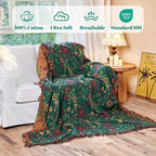 MSGKV Boho Throw Blanket for Couch and Sofa Cotton Blankets for Living Room Bedroom Reversable Florals Throw 60"x80" Spring Breathable Cozy Blankets