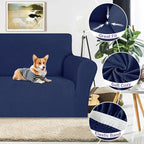 ZNSAYOTX Super Stretch Couch Cover (72"-92"), New Striped Sofa Covers Fitted Slipcovers with Elastic Bottom, Dog Cat Pets Proof Spandex Fabric Comfortable & Durable (Navy Blue, Sofa)
