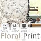 jinchan Linen Curtains Floral Curtains Living Room 96 Inch Long Printed Curtains Tassels Rod Pocket Back Tab Farmhouse Rustic Peony Flower Patterned Drapes Bedroom Window Curtain Set 2 Panels Black