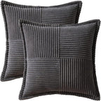 MIULEE Dark Grey Corduroy Pillow Covers 16x16 Inch with Splicing Set of 2 Soft Boho Striped Pillow Covers Broadside Decorative Textured Pillowcases for Couch Cushion Bed Livingroom