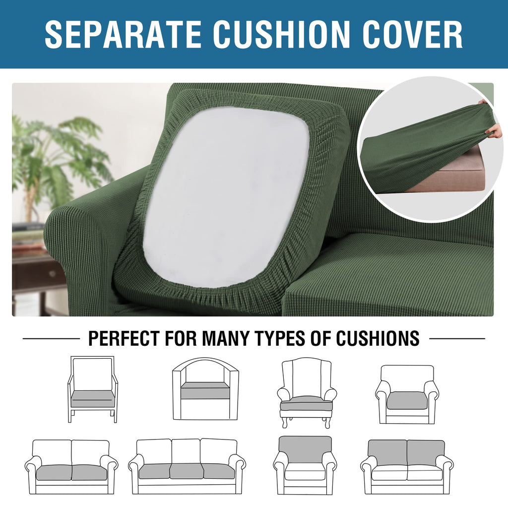 H.VERSAILTEX 3 Piece Stretch Sofa Covers for 2 Cushion Loveseat Couch Covers for Living Room Furniture Cover (Base Cover Plus 2 Seat Cushion Covers) Thicker Jacquard Fabric(Medium, Bronze Green)