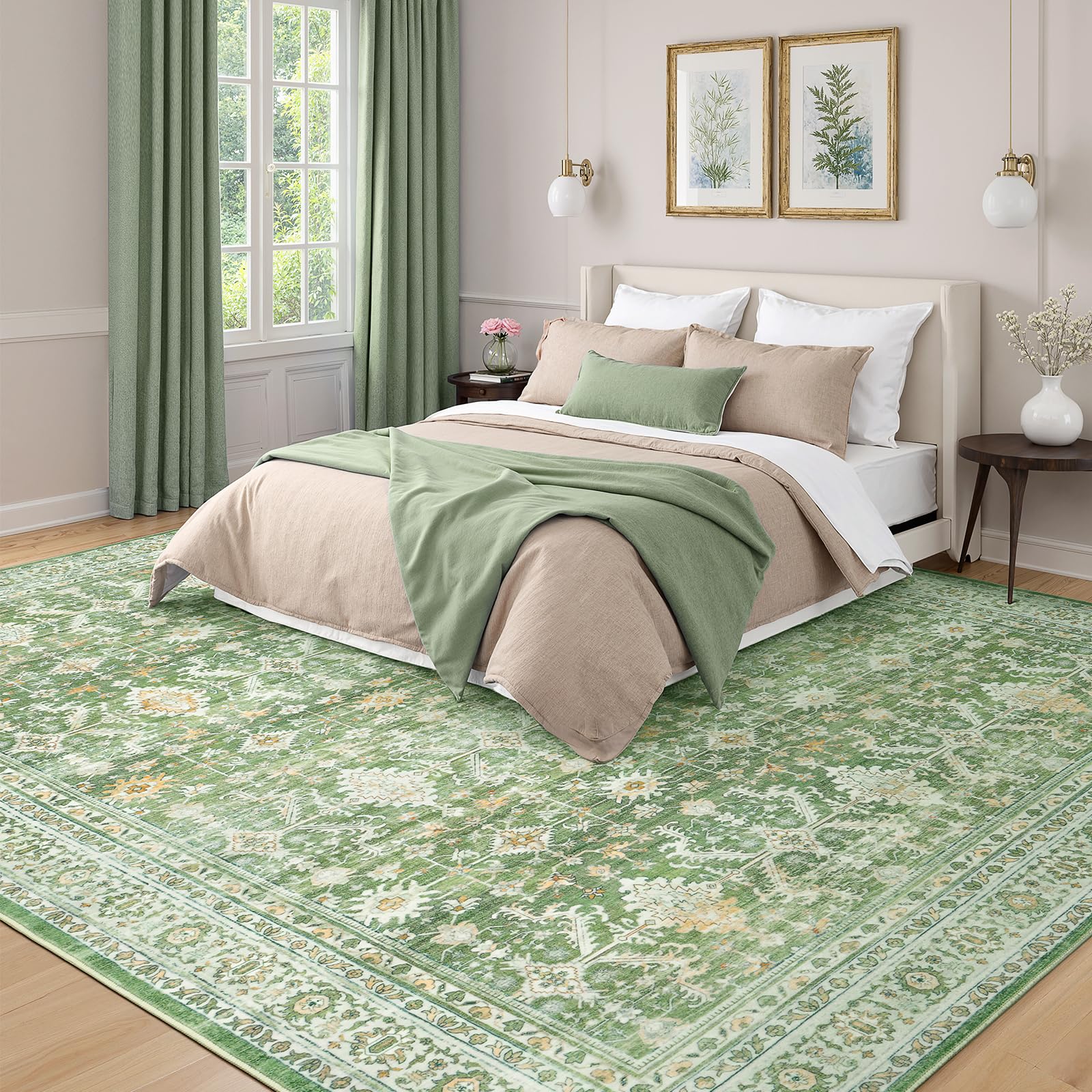 8x10 Area Rugs for Living Room, Washable Large Carpet, Light Green