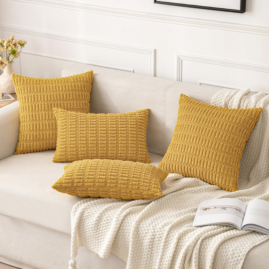 MIULEE Corduroy Decorative Throw Pillow Covers 20x20 Yellow Pack of 2