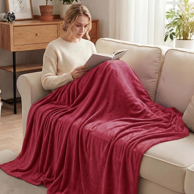 Exclusivo Mezcla Soft Fleece Blanket Twin Size for Bed, Deep Red