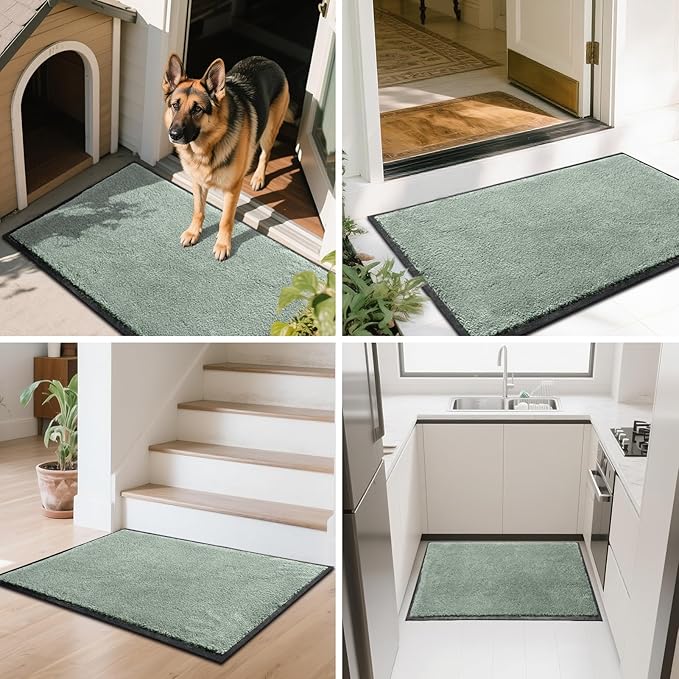 Mibao Dirt Trapper Door Mat for Indoor Outdoor, Waterproof All-Season, All-Weather Doormat, Heavy Duty Non-Slip Entrance Rug, Low Profile Absorbent Entrance Mat Carpet, 60" x 36", Green