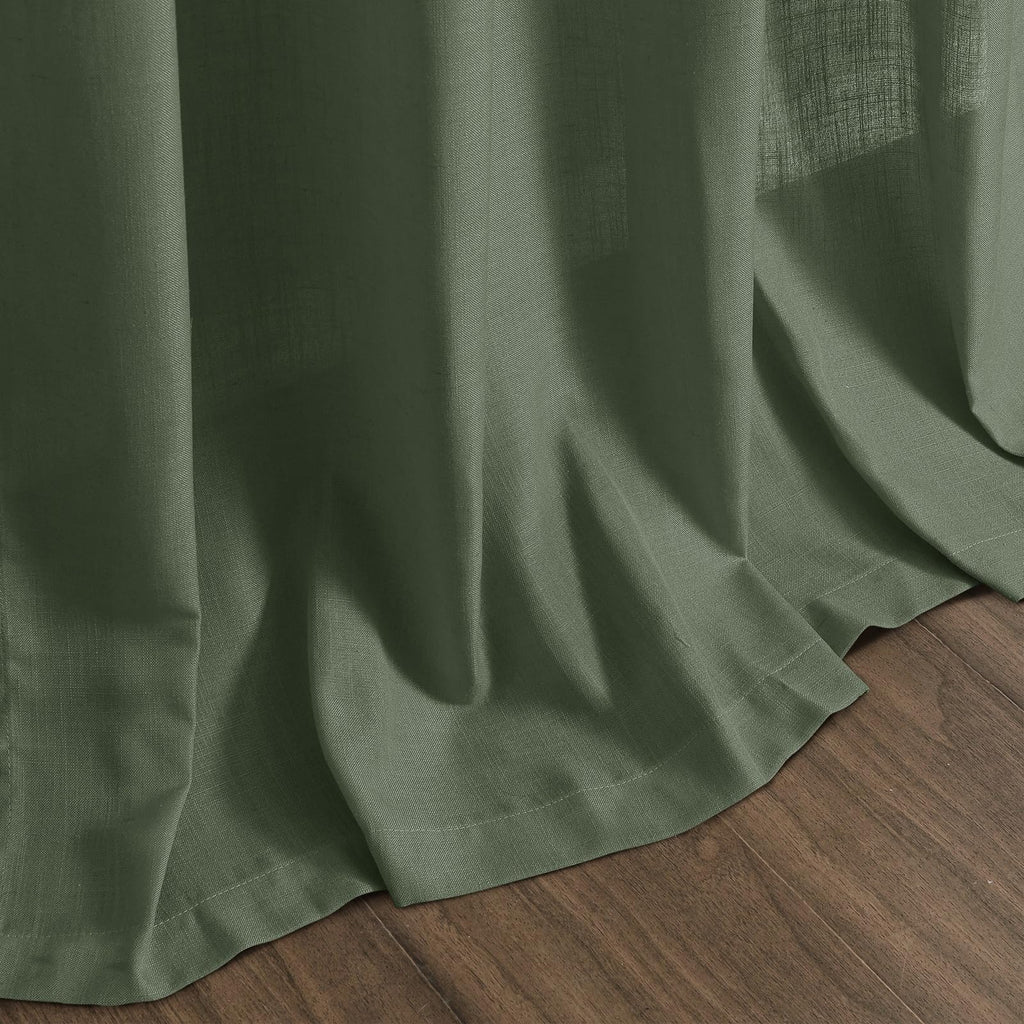 Nanspring Forest Green Linen Curtains 96 Inches Long for Living Room Light Filtering Semi Sheer Curtain Back Tab and Rod Pocket Wabi Sabi Boho Decor Drapes for Bedroom Office 52x96, 2 Panels