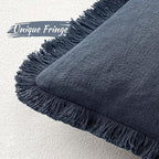 MIULEE Linen Fringe Decorative Euro Throw Pillow Covers Indigo Blue 26x26