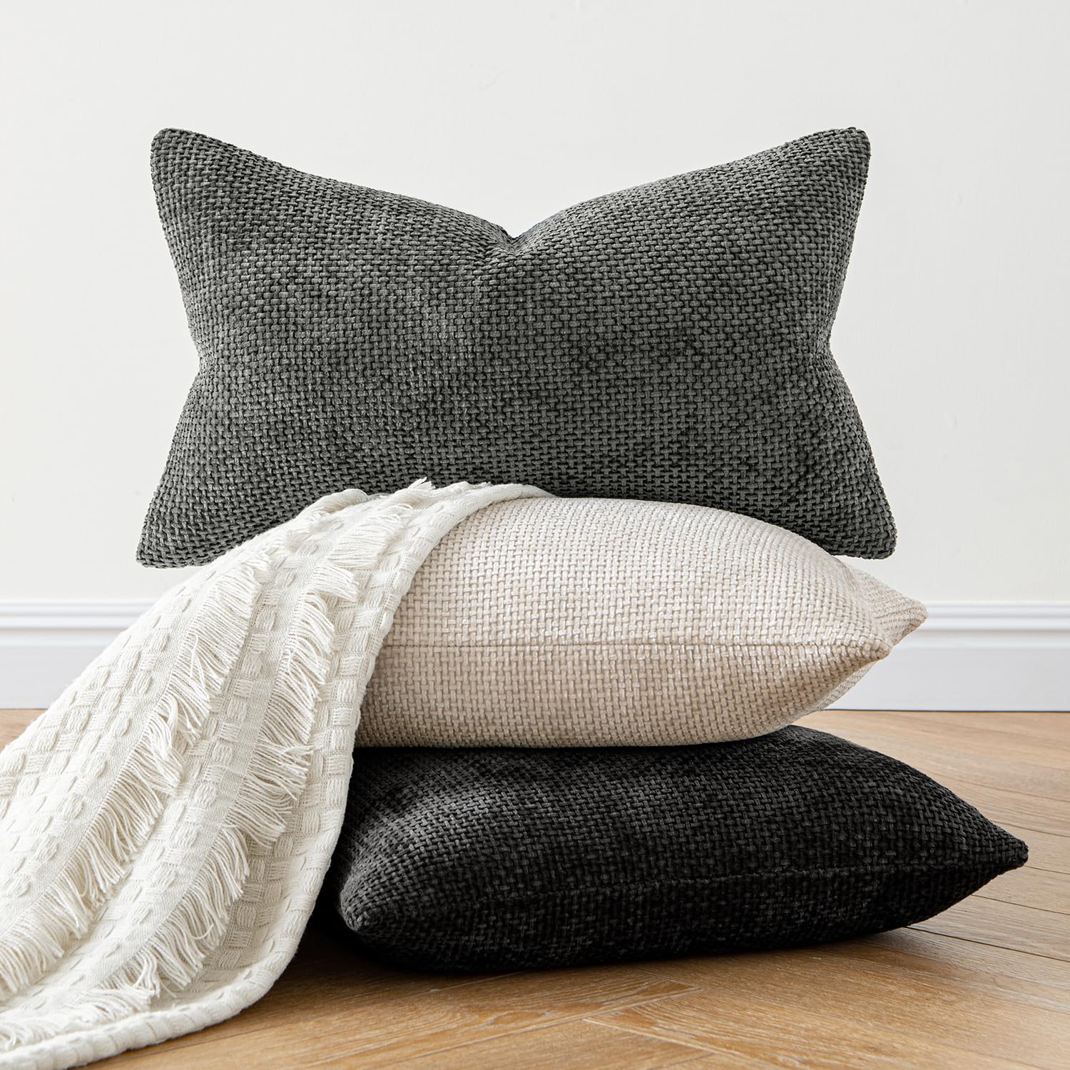 MIULEE Decorative Neutral Beige Euro Sham Pillow Covers 24x24 Inch 2 Pack