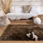 Ashler Faux Fur Rug - Fluffy Shaggy Area Rug, Ultra Soft 3 x 5 Feet Sheepskin Fur, Dark Coffee Fuzzy Machine Washable Shag, Nursery Decor Throw for Bedroom, Living Room, Kids Room
