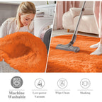 OLANLY Orange Round Rugs for Bedroom - Machine Washable, 9 ft Circle Area Rugs for Living Room, Soft and Fluffy Shaggy Carpet for Teen Girl and Boys, Nursery Rooms, Dorms, Home Decor Aesthetic
