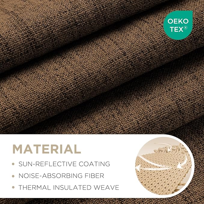 Joydeco Blackout Curtains for Bedroom - 100% Light Blocking 2 Panels Cappuccino Drapes 37" W x 63" L, Thermal Insulated Room Darkening Curtains, Linen Textured for Living Room, Rod Pocket & Back Tabs
