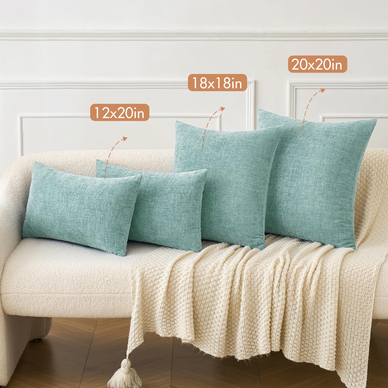 MIULEE Soft Chenille Throw Pillow Covers Aqua Green 18x18 Inch Pack of 2