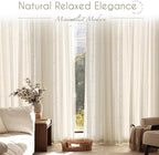 Faux Linen Beige Curtains 132 inches Long for Living Room Rustic Farmhouse Linen Drapes Semi Sheer Burlap Textured Canvas Cloth Curtain Panels Set of 2 Kahki Tan Colored