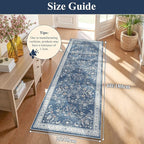 Yamaziot Washable Runner Rug 2x6 – Non Slip Boho Floral Hallway Runner Rug with Rubber Backing, Low Pile Faux Wool Distressed Carpet for Kitchen, Laundry, Bedroom, Entrance, Blue