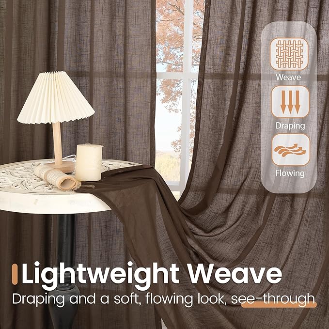 BGment Brown Linen Short Curtains 36 Inch Length for Window, Small Sheer Drapes for Kitchen Cafe Over Sink Bathroom Decor Lightweight Rustic Country Textured Rod Pocket, 2 Panels, Each 30 Inch Wide