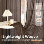 BGment Brown Linen Curtains 45 Inch Length for Window, Short Semi Sheer Drapes Light Filtering for Bedroom Kitchen Bathroom Decor Lightweight Rod Pocket, 2 Panels Set, Each 42 Inch Wide