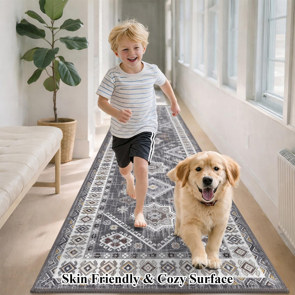HEBE Boho Kitchen Mats for Floor 24''x72'', Non Slip Washable Runner Rug