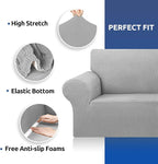 KEKUOU Stretch Oversized Sofa Slipcover 1 Piece Couch Sofa Cover (94"-110") Furniture Protector 4 Seater Sofa with Elastic Bottom for Kids,Pet.Jacquard Checked Pattern Fabric(X Large,Silver)
