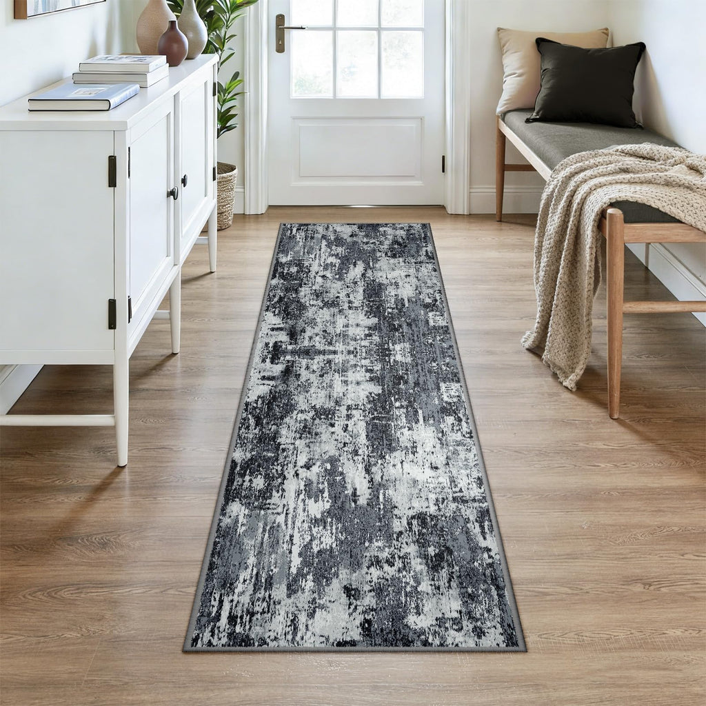 RELEANY Washable Runner 2'x7' Abstract Area Rug for Hallway Black White