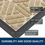 Smiry Front Door Mat Outside Entrance, Heavy Duty Sturdy Natural Rubber Doormat, Trap Dirt and Moisture, Easy Clean Low Profile Mats for Indoor Outdoor Entry, Grid Geometric (47x32, Beige)