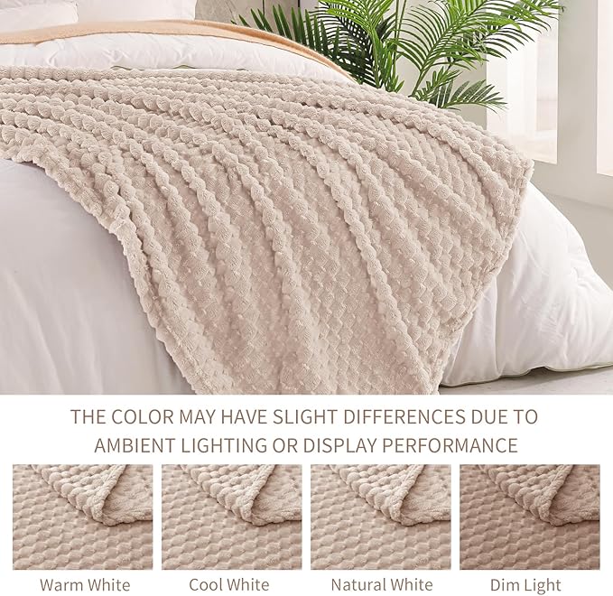 Exclusivo Mezcla Fleece California King Blanket for Bed, Oversized Fuzzy Camel Bed Blankets, Soft Cozy Plush Sofa Throws for All Seasons, 120x120 Inches