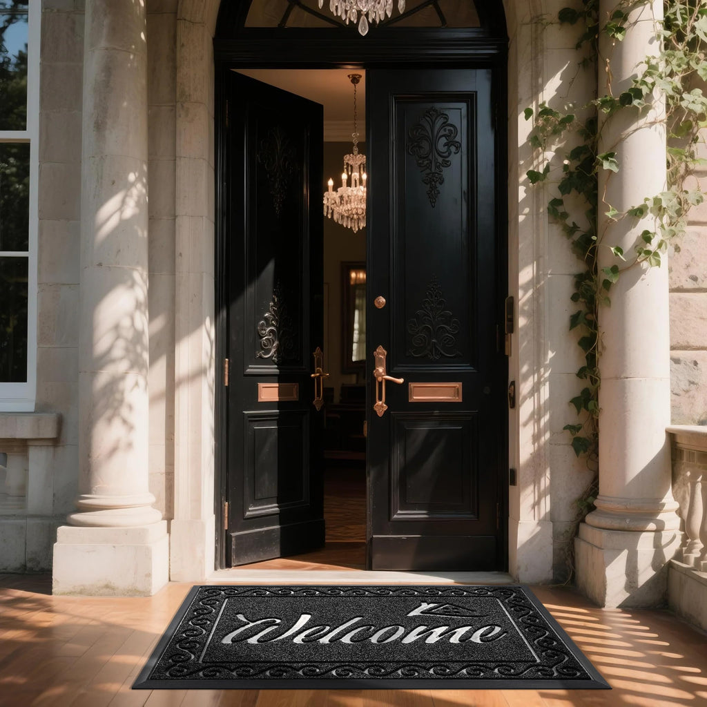 Yimobra Welcome Mat, Heavy Duty Sturdy Door Mats for Home Entrance Outdoor Indoor, Front Doormat for Outside Patio Floor Entry Porch Garage Office, Waterproof, Low Profile, 60 x 36, Black
