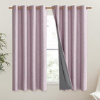 NICETOWN Pink Vintage Linen 100% Blackout Curtains for Living Room, Thermal Insulated Curtains 48" Long, Noise Reducing Window Treatment Drapes for Hall Room, 52" Wide Per Panel, Set of 2
