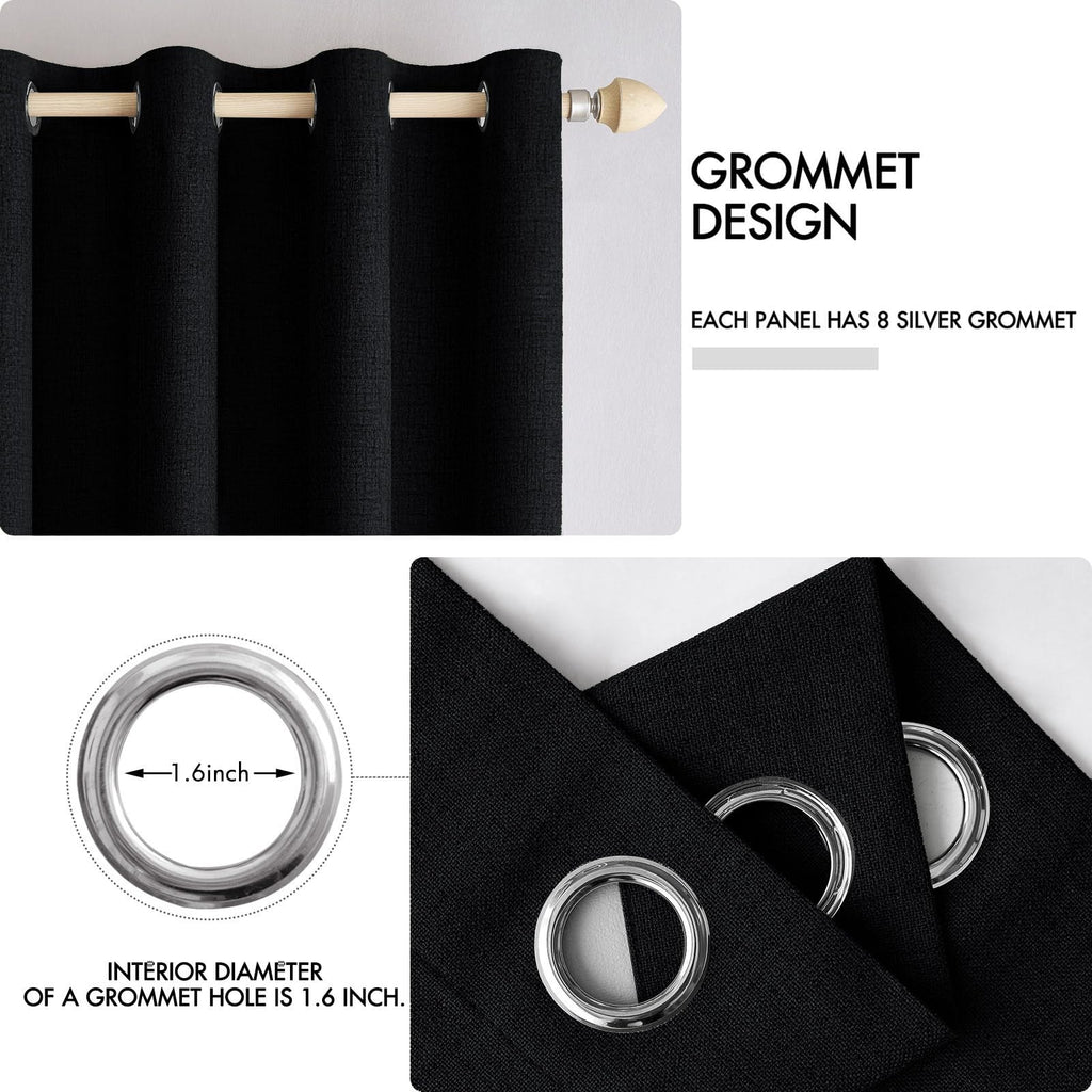 MIULEE 100% Blackout Linen Curtains for Bedroom 52x84 Inches Black